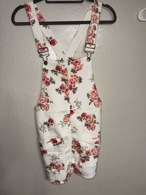 Boho Floral Overall Dress with Pink Rose Print